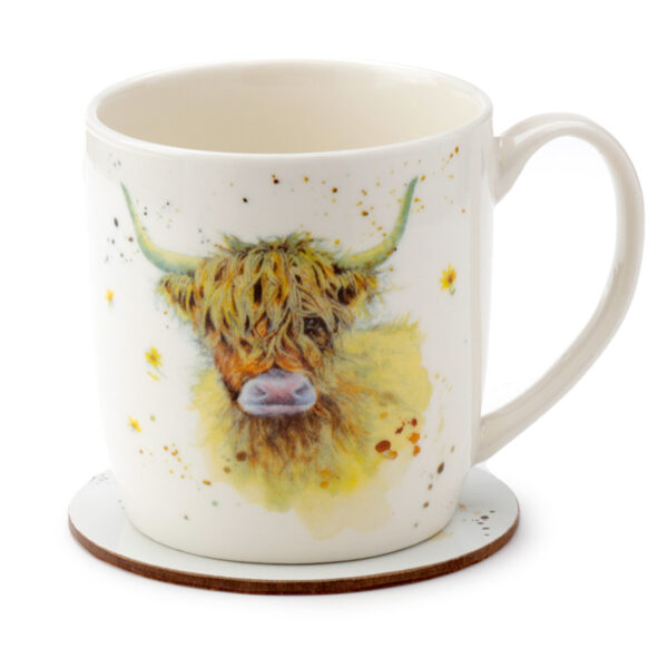 MUGC32_001 Porcelain Mug & Coaster Set - Jan Pashley Highland Coo Cow
