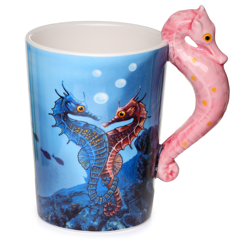 SMUG07_001 Fun Novelty Ceramic Mug - Sealife Design Seahorse Shaped Handle