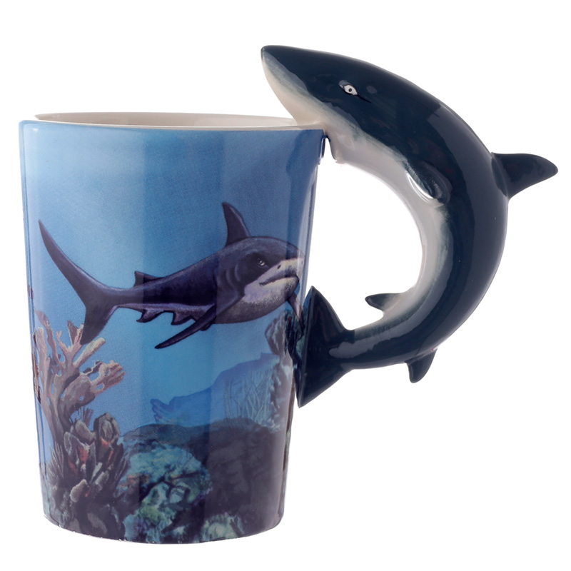 SMUG08_001 Fun Collectable Ceramic Mug - Sealife Design Shark Shaped Handle