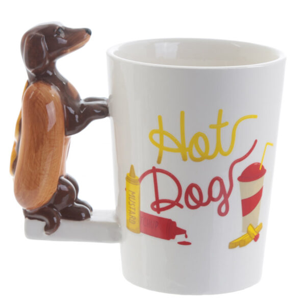 Fun Sausage Dog and Bun Shaped Handle Ceramic Mug
