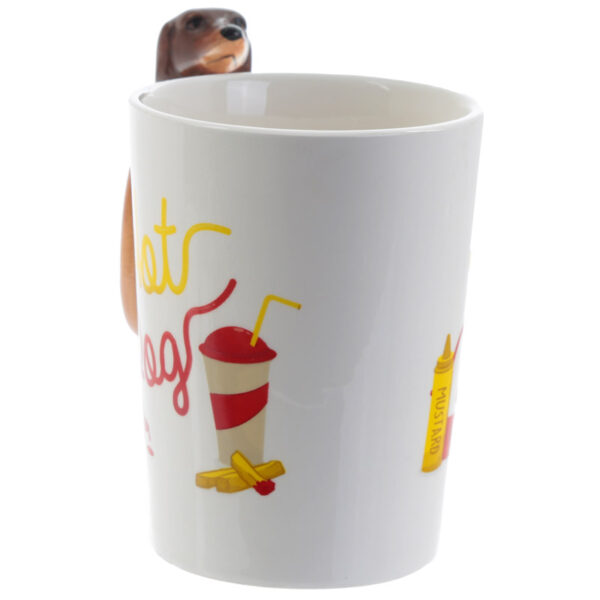 Fun Sausage Dog and Bun Shaped Handle Ceramic Mug