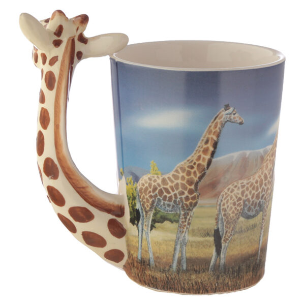 Ceramic Safari Printed Mug with Giraffe Head Handle