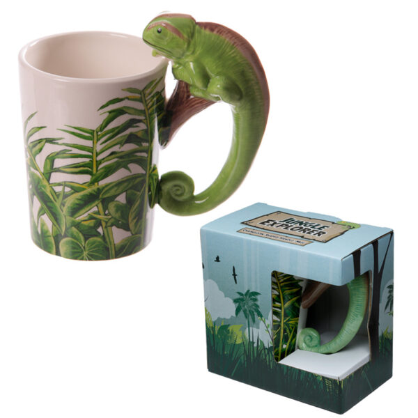 Novelty Ceramic Rainforest Mug -  Decal Chameleon Shaped Handle