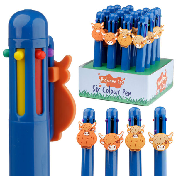 Multi Colour Pen (6 Colours) - Highland Coo Cow