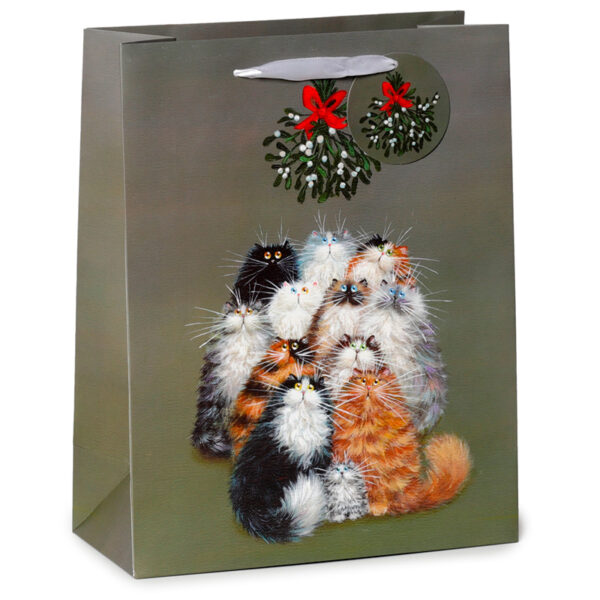 Christmas Gift Bag (Large) - Kim Haskins Christmas Mistletoe Cats