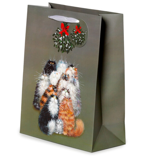 Christmas Gift Bag (Large) - Kim Haskins Christmas Mistletoe Cats