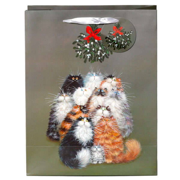 Christmas Gift Bag (Large) - Kim Haskins Christmas Mistletoe Cats