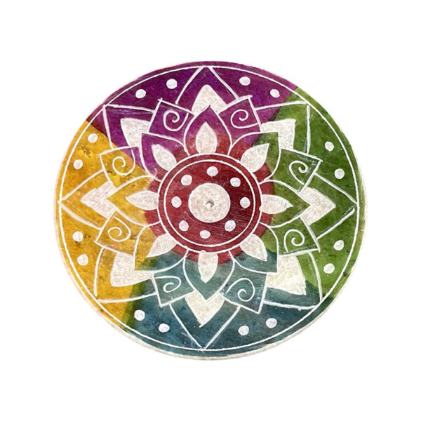 SOB32_001 Soapstone Incense Burner Dish - Sunburst