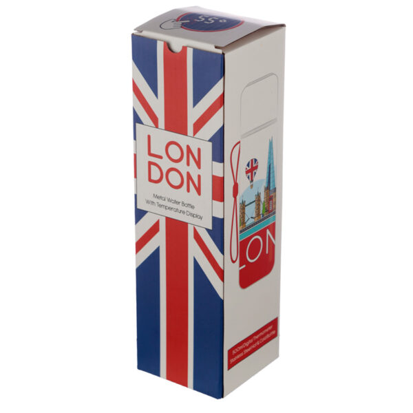 Reusable Stainless Steel Hot & Cold Insulated Drinks Bottle, Digital Thermometer, London Icons