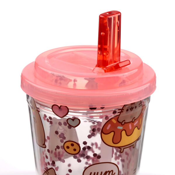 CUP78_004 Shatterproof Double Walled Cup with Lid and Straw, Pusheen Foodie