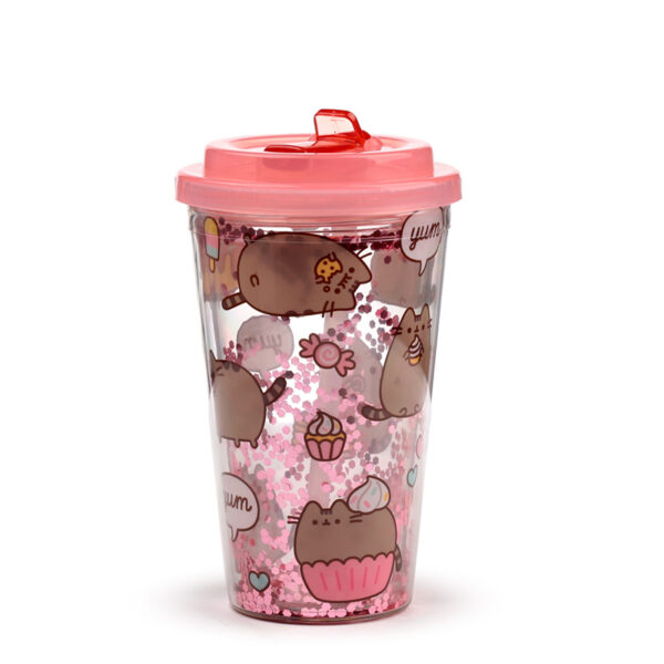 CUP78_005 Shatterproof Double Walled Cup with Lid and Straw, Pusheen Foodie