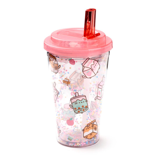 CUP79_001 Shatterproof Double Walled Cup with Lid and Straw  - Pusheen Sips