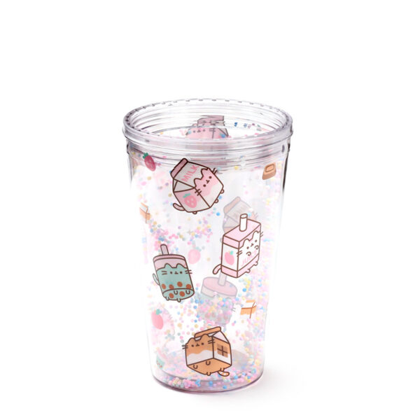 CUP79_007 Shatterproof Double Walled Cup with Lid and Straw  - Pusheen Sips