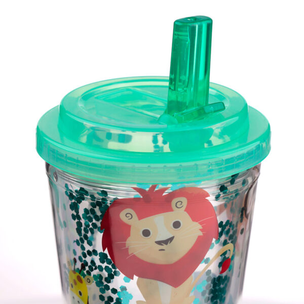 CUP80_004 Shatter Resistant Double Walled Cup with Lid and Straw - Zooniverse