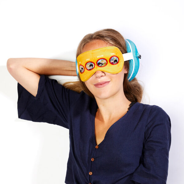 CUSH261_002 Yellow Submarine Relaxeazzz Plush Round Travel Pillow & Eye Mask Set