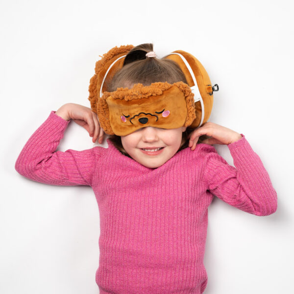 CUSH351_002 Relaxeazzz Travel Pillow & Eye Mask - Gigi the Toy Poodle