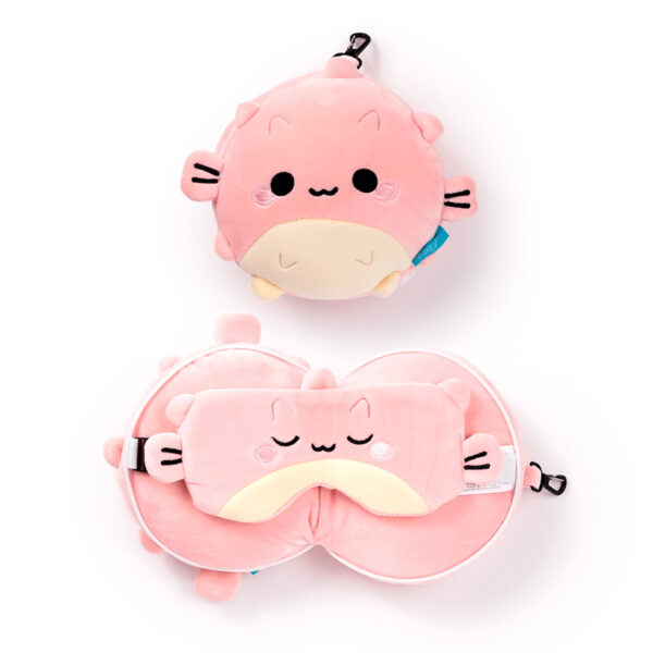 CUSH354_001 Relaxeazzz Travel Pillow & Eye Mask - Puff the Puffer Fish