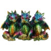 DRG469_001 Hear No See No Speak No Metallic Rainbow Dragon Figurine