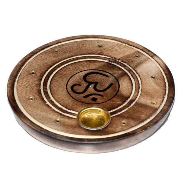Mango Wood Round Flower of Life Ashcatcher Incense Sticks & Cones Burner
