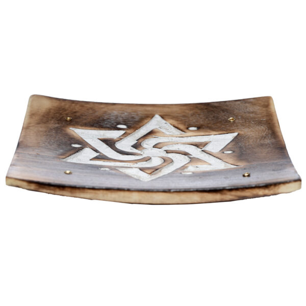 Mango Wood Square Carved Geometric Ashcatcher Incense Sticks Burner