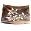 IF237_003 Mango Wood Square Carved Flowers Ashcatcher Incense Sticks Burner