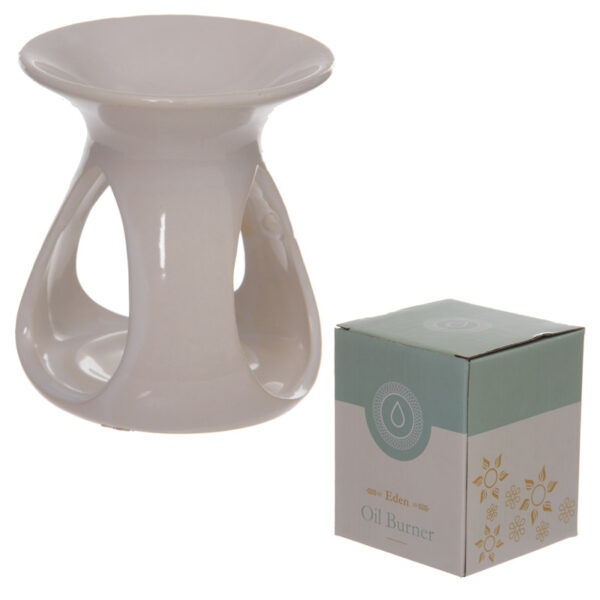 OB115B_001 Simple Abstract High Gloss White Ceramic Oil and Wax Burner