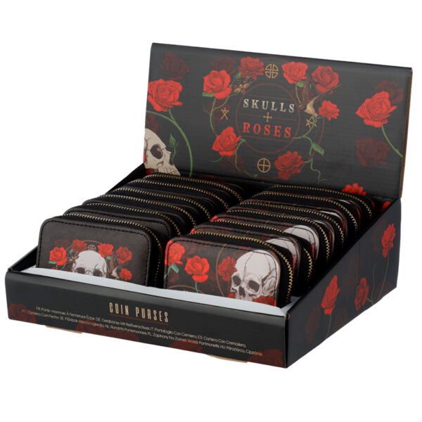 PUR119_009 Skulls and Roses Zip Around Small Wallet Purse