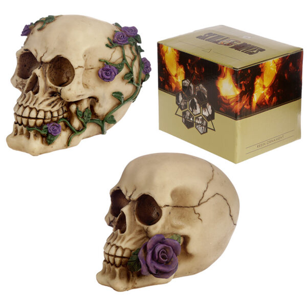 SK123B_001 Gothic Skull Decoration with Purple Roses