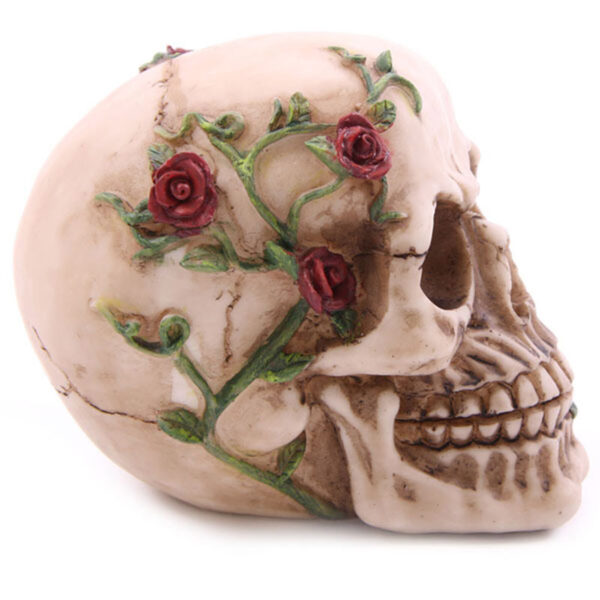 SK123_008 Fantasy Skull Head with Roses Ornament