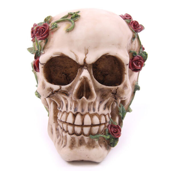 SK123_009 Fantasy Skull Head with Roses Ornament