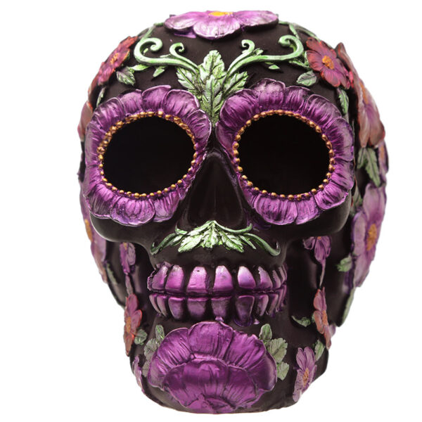 SK278_007 Gothic Metallic Day of the Dead Flower Skull Decoration