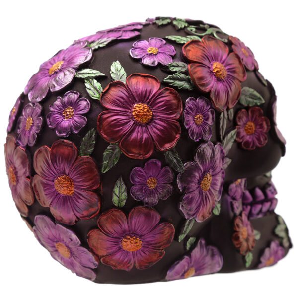 SK278_010 Gothic Metallic Day of the Dead Flower Skull Decoration