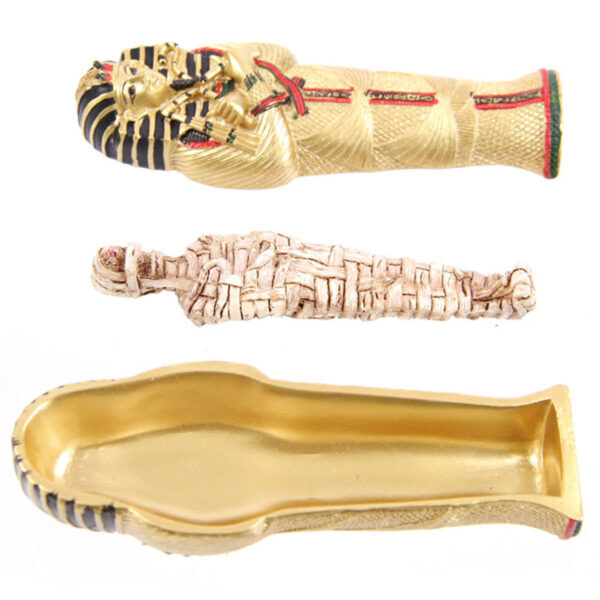 ES45_003 Gold Egyptian Tutankhamen Sarcophagus Trinket Box with Mummy