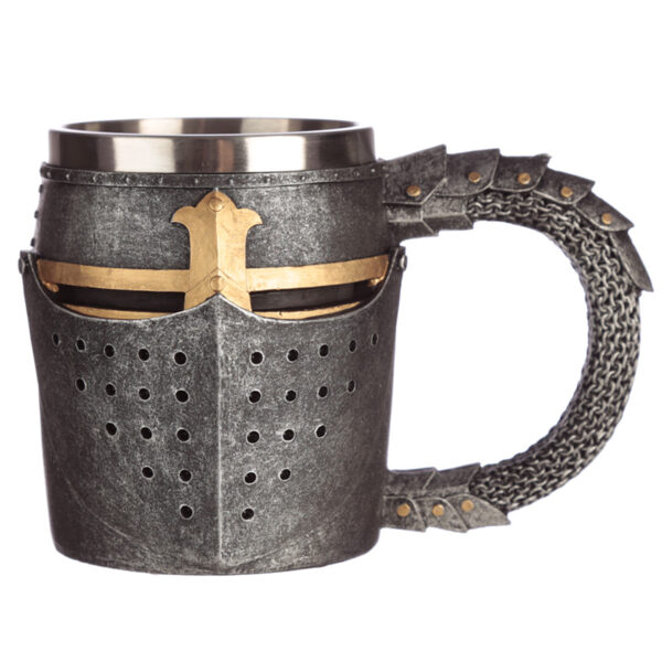 KN189_001 Collectable Decorative Medieval Helmet and Chain Mail Tankard