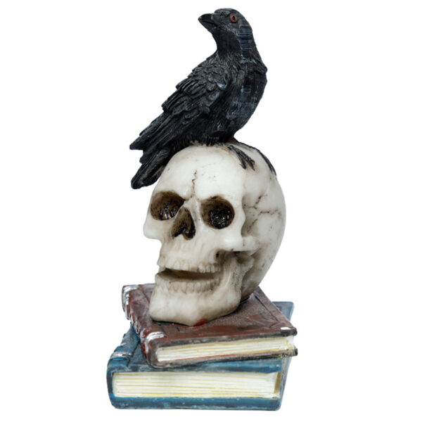 SK350_005 Crow Standing on Skull and Books Ornament
