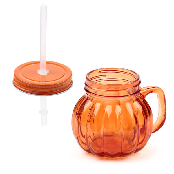 JAR96_003 Glass Drinking Jar with Lid & Straw - Pumpkin