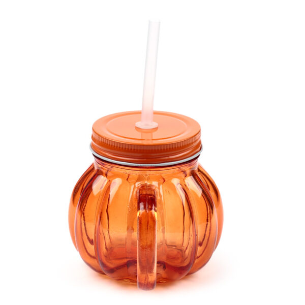 JAR96_006 Glass Drinking Jar with Lid & Straw - Pumpkin