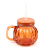 JAR96_007 Glass Drinking Jar with Lid & Straw - Pumpkin