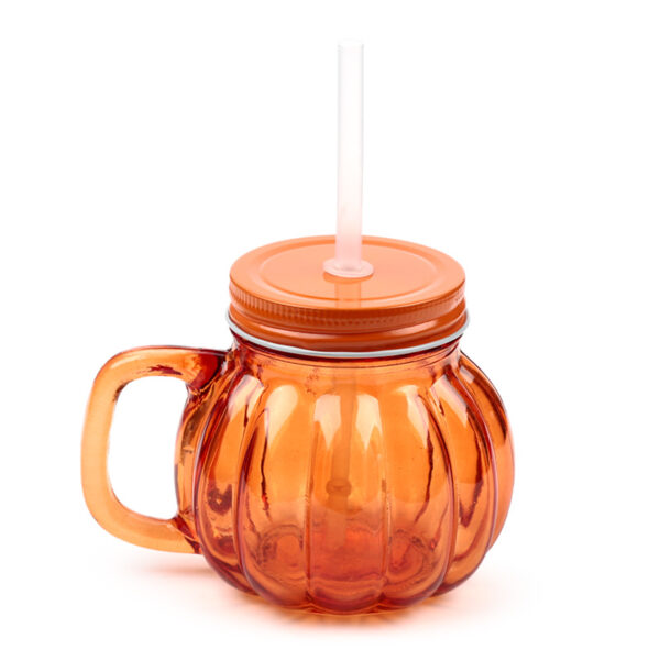 JAR96_007 Glass Drinking Jar with Lid & Straw - Pumpkin