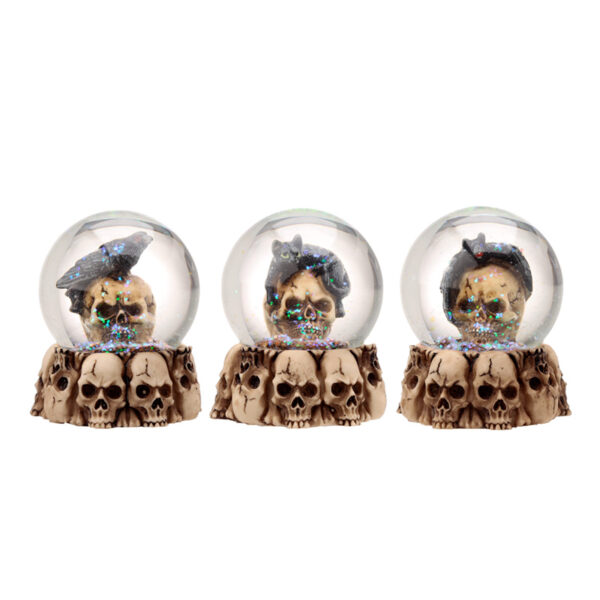 SK379_001 (1) Gothic Skull Snow Globe - Black Cat, Crow and Bat Skull