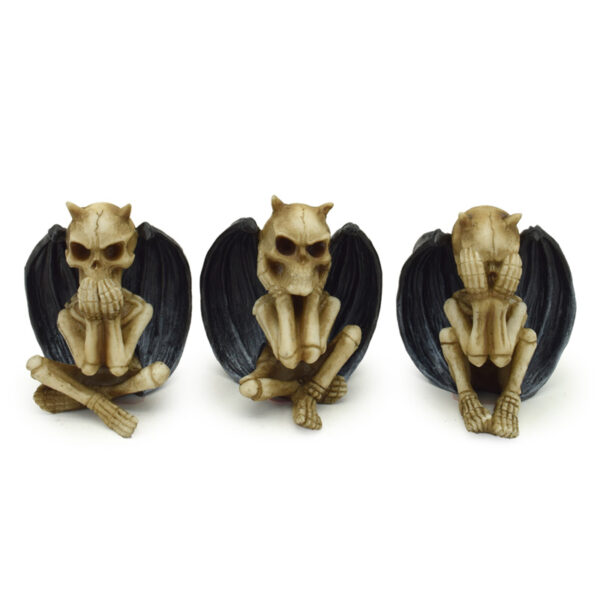 SK389_001 Decorative Set of 3 Ornaments - The Reaper See No Speak No Hear No Evil Winged Demons