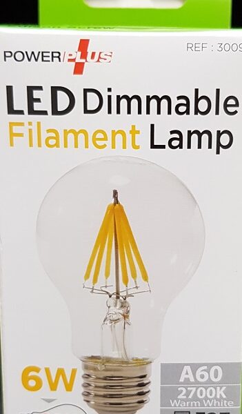 Powerplus Dimmable Filament E27 2700K Led GLS Bulb 6w = 60 Watts