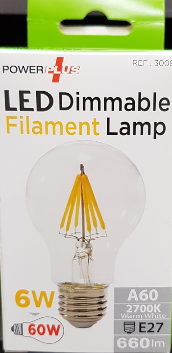 Powerplus Dimmable Filament E27 2700K Led GLS Bulb 6w = 60 Watts