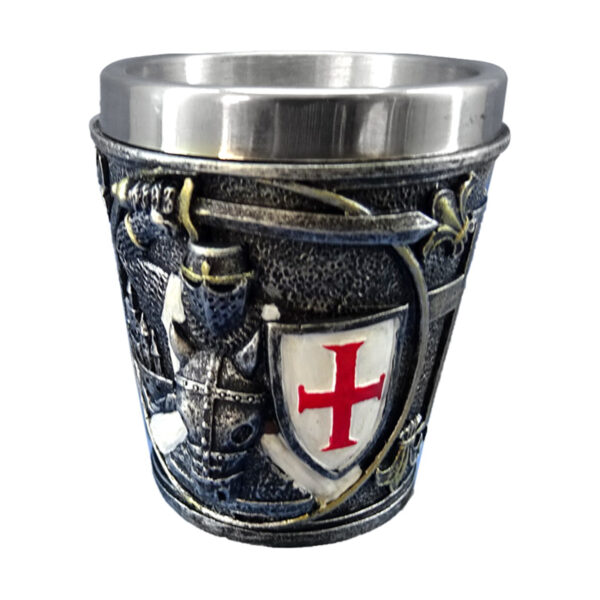 KN227_001 Collectable Decorative Shot Glass - Medieval Knight with White & Red Shield