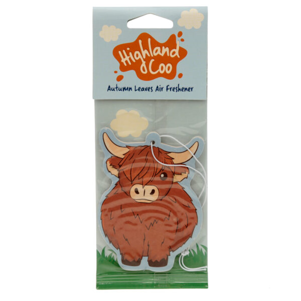 AIRF104_001 2 x Highland Coo Cow Autumn Leaves Scented Air Freshener