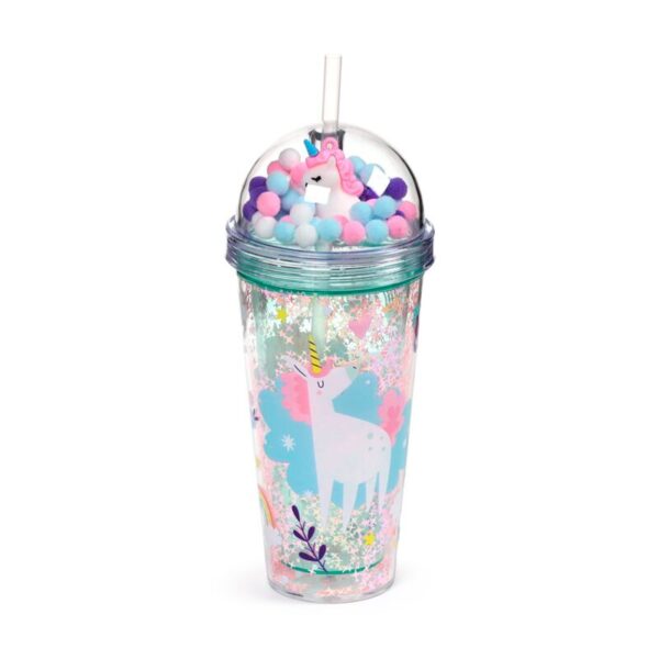 CUP84_001_1750155839 Double Walled Cup with Lid, Straw & Charms - Unicorn Magic