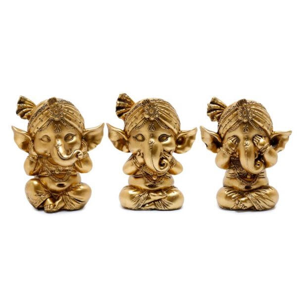GAN20_001_1677250773 Decorative Set of 3 Ganesh Figurines - Speak No See No Hear No Evil