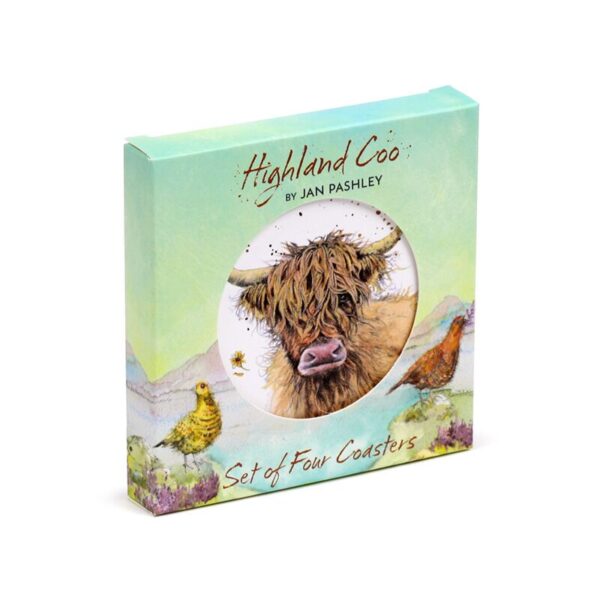 KP83_001_1749041369 Novelty Coasters - Jan Pashley Highland Coo - Set of 4's