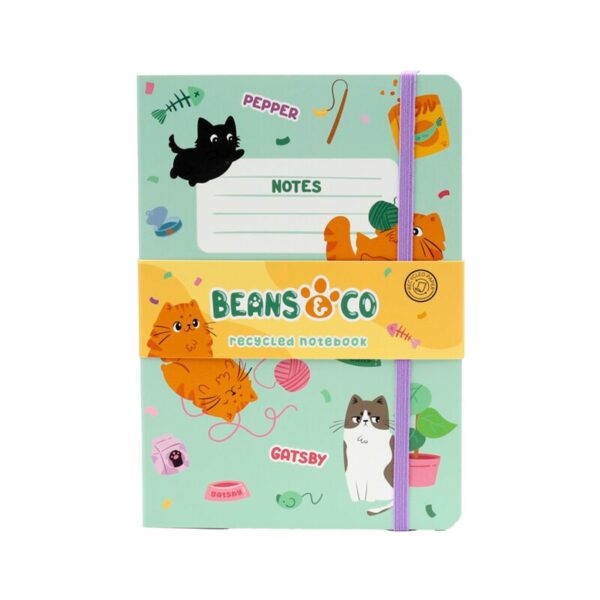 MEMO127_001_1749203953 Recycled Paper A5 Lined Notebook - Beans & Co Cats