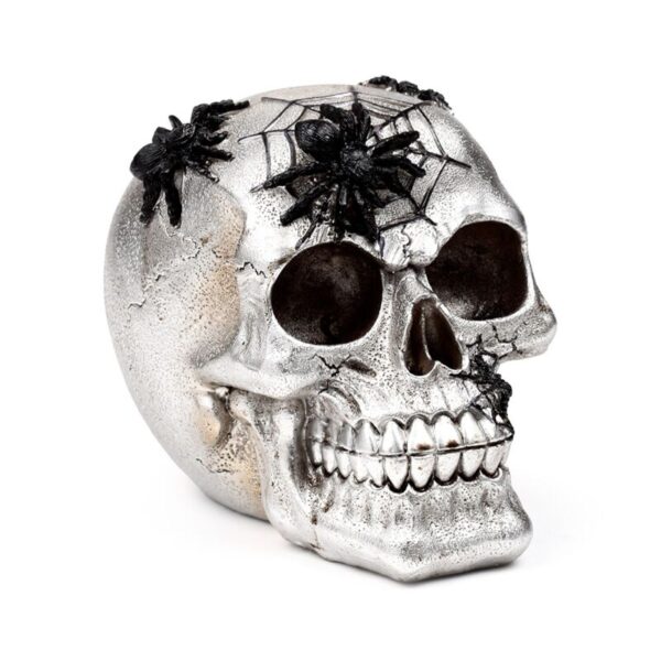 SK412_001_1745579433 Decorative Ornament - Silver Skull with Black Spiders & Webs